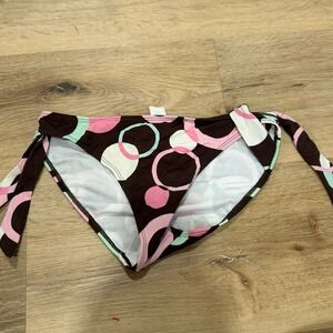 Pool Party Brown Pink Mint Geometric Circle Print Side Tie Bikini Bottoms Size M